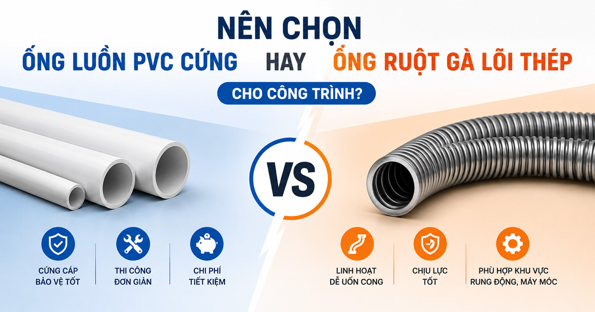 Nên chọn ống luồn PVC cứng hay ống ruột gà lõi thép cho công trình?