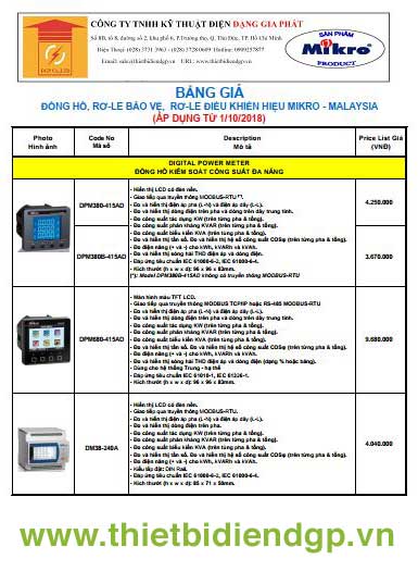 Bảng giá đồng hồ, rờ le điều khiển MIKRO 2019