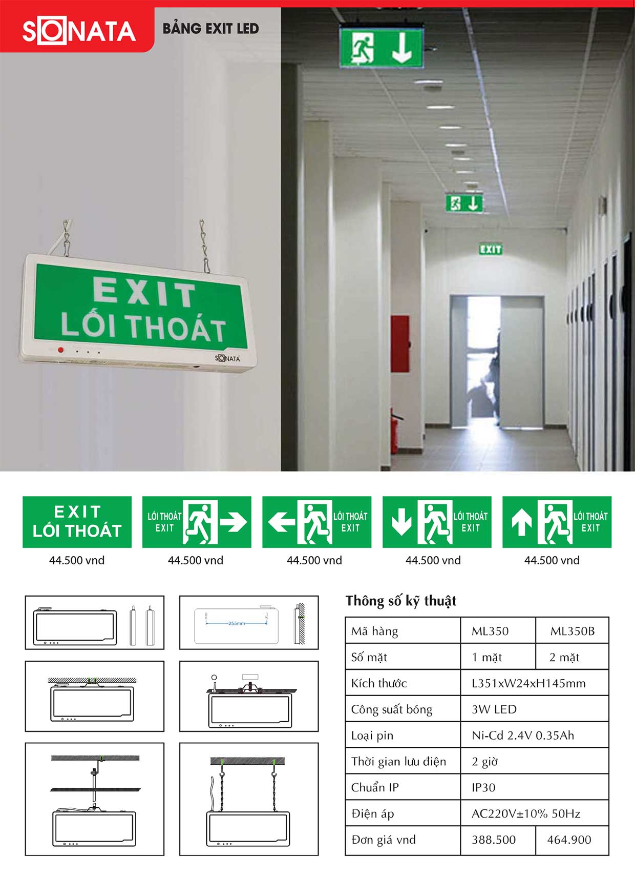 Bảng exit Led & đèn sự cố và phụ kiện (Sonata)