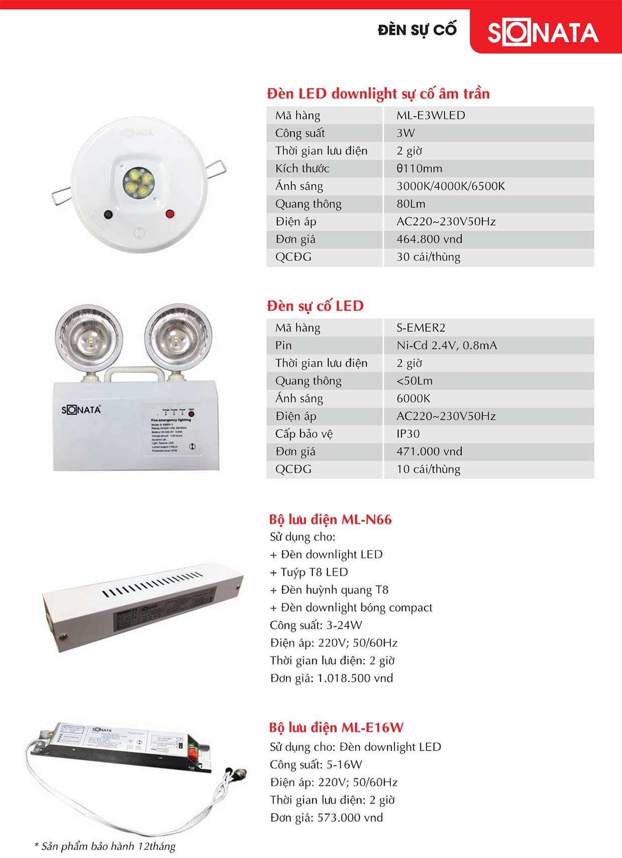 Bảng exit Led & đèn sự cố và phụ kiện (Sonata)
