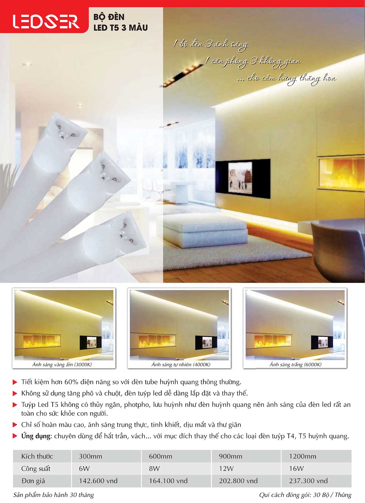 Bộ đèn Led T5 3 màu (Sonata)