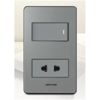 Bộ công tắc 1 chiều + ổ cắm 2 chấu Grimma, mặt Acrylic xám G7 series G7ACXK11SK2 G7ACXK11SK2