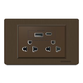 Bộ ổ cắm đôi 3 chấu + USB Type C Grimma G8CSK3USB20 Size L G8CSK3USB20