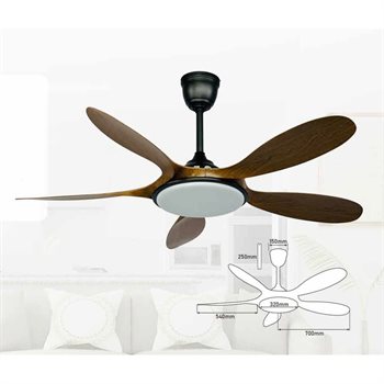 Quạt trần đèn 5 cánh gỗ 355 Decor QT70 Ø140cm QT70