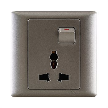 Bộ ổ cắm đơn đa năng kèm công tắc CHINT NEW7-G442/PS Gray Black 10A 250V NEW7-G442/PS