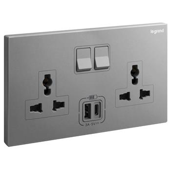 Bộ ổ cắm đôi đa năng kèm USB-A, USB C Galion 282444-C3 282444-C3