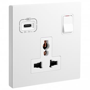 Bộ ổ cắm đôi đa năng kèm USB-C 15W Galion 282485 282485
