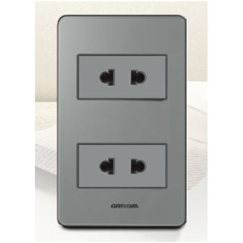 Bộ ổ cắm đôi 2 chấu Grimma, mặt Acrylic xám G7 series G7ACX2SK2 G7ACX2SK2