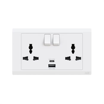 Bộ ổ cắm đa năng đôi ABB Inora BL250 13A kèm công tắc + cổng sạc USB 2TCZ172018R0040
