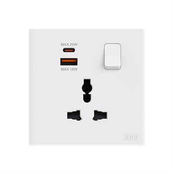 Bộ ổ cắm đa năng đơn ABB Framia BC251 16A kèm công tắc và cổng sạc type A+C 2TCZ212014R0060