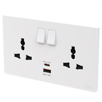 Bộ ổ cắm đa năng đôi ABB Framia BC250 16A kèm công tắc và cổng sạc type A+C 2TCZ212015R0060