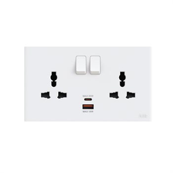 Bộ ổ cắm đa năng đôi ABB Framia BC250 16A kèm công tắc và cổng sạc type A+C 2TCZ212015R0060