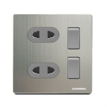 Bộ ổ cắm đôi 2 chấu + công tắc đôi 2 chiều Grimma G52K22SK2 G52K22SK2