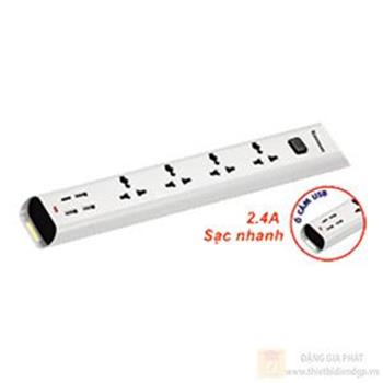 Ổ cắm kéo dài loại 04 ổ cắm 3 chấu, 4 cổng sạc USB 2.4A 4L-4U-2M