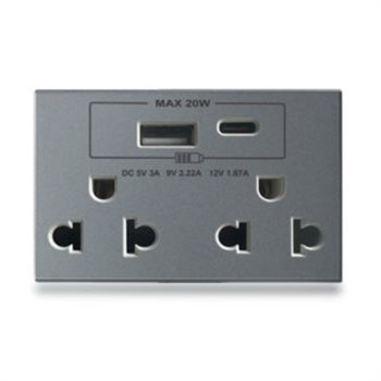 Hạt ổ cắm đôi 3 chấu + USB Type C Grimma G8SK3USB20 G8SK3USB20