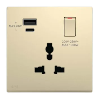 Bộ ổ cắm đơn ABB đa năng 16A, có công tắc, ổ sạc type A+C-20W 4TYB501445P0x05