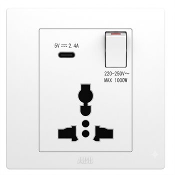 Bộ ổ cắm đơn đa năng 13A, có công tắc & ổ sạc type C 12W - ABB 4TYB502445P0103