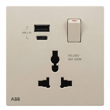 Bộ ổ cắm đơn đa năng 13A, có công tắc và ổ sạc type A+C 20W - ABB 4TYB503445P0105