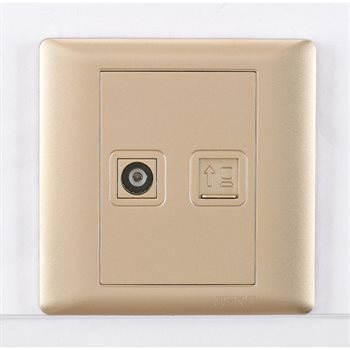 Bộ ổ cắm Tivi, ổ cắm mạng Cat 5e 8 lõi CHINT NEW7-G21202A Champagne NEW7-G21202A