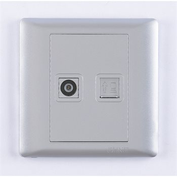 Bộ ổ cắm Tivi, ổ cắm mạng Cat 5e 8 lõi CHINT NEW7-G21208A Silver NEW7-G21208A