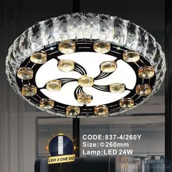 Đèn mâm pha lê Slister Ø260mm - LED 24W - 3 CĐ 837-4/260Y