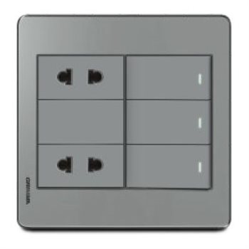 Bộ 3 công tắc 1 chiều 2 ổ cắm 2 chấu Grimma, mặt Acrylic xám G7 series G7ACXK312SK2 G7ACXK312SK2