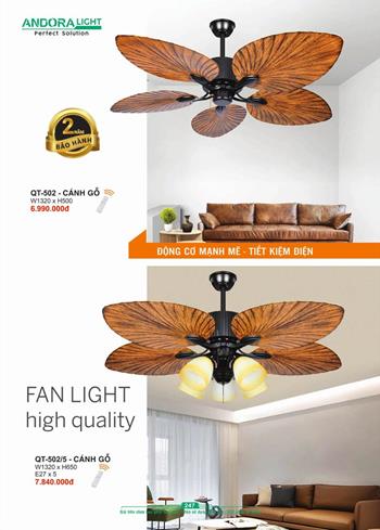Quạt đèn cánh gỗ 5 cánh trang trí Andora QT-502 QT-502
