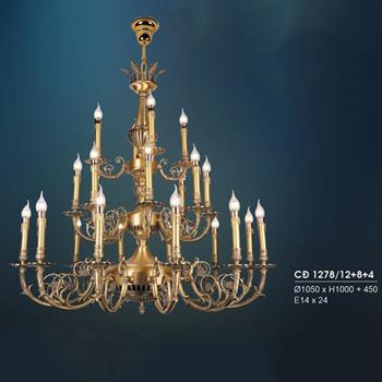 Đèn chùm đồng Hufa Ø1050*H1000+450, E14*24 CĐ 1278/12+8+4