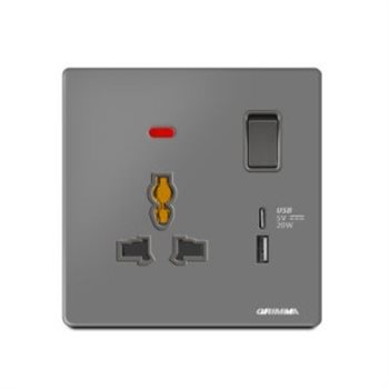 Bộ ổ cắm 3 chấu + USB Type C GRIMMA G60USB có đèn bào G60USB
