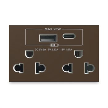 Hạt ổ cắm đôi 3 chấu + USB Type C Grimma G8CSK3USB20 G8CSK3USB20