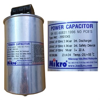 Tụ bù khô Mikro 1 pha 250V 50Hz  MKC-255xxxKS