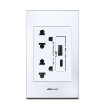 Bộ ổ cắm đôi 3 chấu + USB Type C Grimma G6GLWSK3USB20 G6GLWSK3USB20