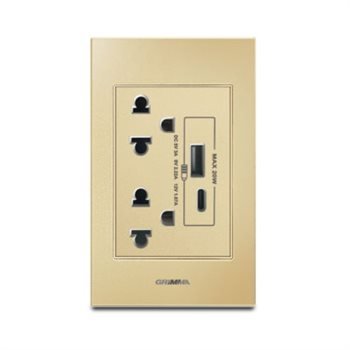 Bộ ổ cắm đôi 3 chấu + USB Type CGrimma G6GLGSK3USB20 G6GLGSK3USB20