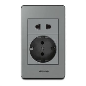 Bộ ổ cắm 2 chấu + ổ cắm tròn Grimma, mặt Acrylic xám G7 series G7ACXSK2SC G7ACXSK2SC