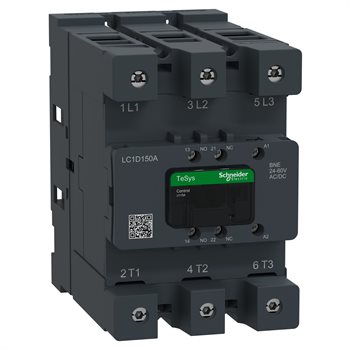 Contactor, Tesys Deca Advanced, 3P(3NO), 100hp at 480V, 150A, AC/DC coil, Everlink LC1D150A