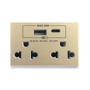 Hạt ổ cắm đôi 3 chấu + USB Type C Grimma G9 series, G9SK3USB20 G9SK3USB20