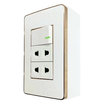 Bộ công tắc ổ cắm đơn viền vàng MPE đế nổi vặn vít A60B12U1GV A60B12U1GV