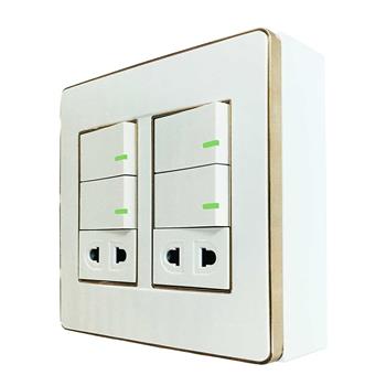Bộ công tắc ổ cắm đôi viền vàng MPE đế nổi vặn vít A60B22U4GV A60B22U4GV
