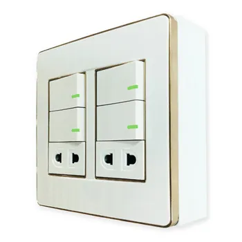 Bộ công tắc ổ cắm đôi viền vàng MPE đế nổi vặn vít A60B22U4GV A60B22U4GV