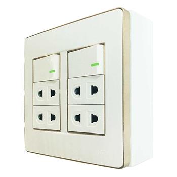 Bộ công tắc ổ cắm đôi viền vàng MPE đế nổi vặn vít A60B24U2GV A60B24U2GV