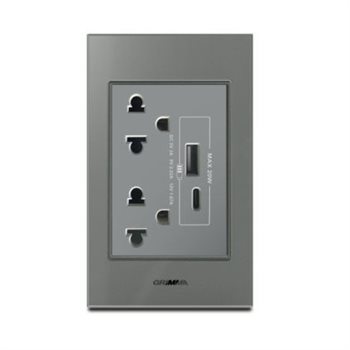 Bộ ổ cắm đôi 3 chấu + USB Type C Grimma G6GLXSK3USB20 G6GLXSK3USB20