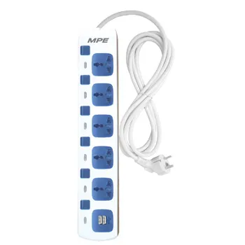 Ổ cắm di động MPE AM5S-2USB 5 lỗ cắm đa năng 2 lỗ cắm USB dài 3m AM5S-2USB