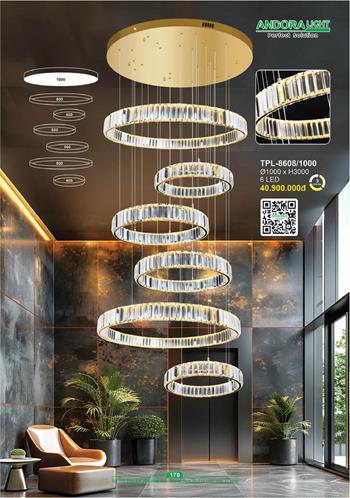 Đèn thả pha lê Andora Ø1000*H3000 6 LED 3 CĐ TPL-8608/1000