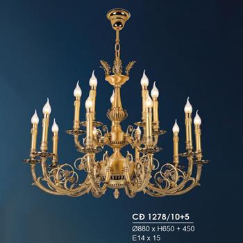 Đèn chùm đồng Hufa Ø880*H650+450, E14*15 CĐ 1278/10+5