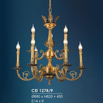 Đèn chùm đồng Hufa Ø680*H620+450, E14*9 CĐ 1278/9