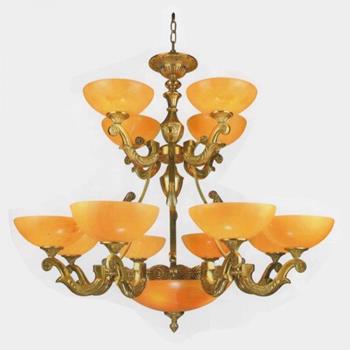 Đèn Chùm Đồng - Chao Đá Ø980*H1000+500 - E27*12+3 CD-736/8+4
