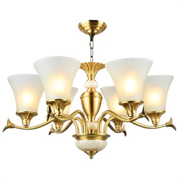 Đèn chùm đồng chao thủy tinh Andora CĐ-D8207/6 Ø600 x H340 + 500 E14 x 6 CĐ-D8207/6