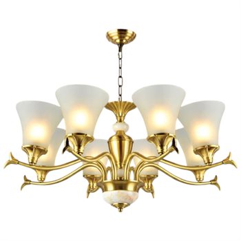 Đèn chùm đồng chao thủy tinh Andora CĐ-D8207/8 Ø700 x H340 + 500 E14 x 8 CĐ-D8207/8