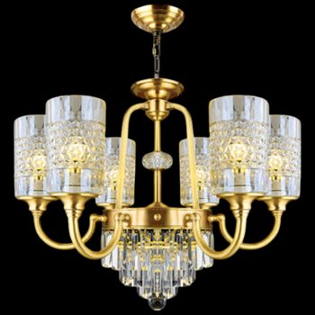 Đèn chùm đồng thủy tinh Andora CĐ-D8331/6 Ø680 x H540 + 500 E14 x 6 X 6 + LED 3000K CĐ-D8331/6