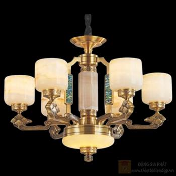 Đèn Chùm Đồng Nguyên Chất Chao Đá Bạch Ngọc Khảm Xà Cừ Euroto Ø700 x H550 + LED SMD CD-181/6